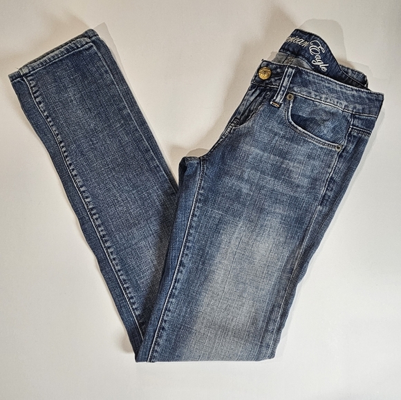 American Eagle Jeans Womens‎ 0 Regular Faded Skinny Two Tone Pocket 90s Low Rise - Picture 1 of 10